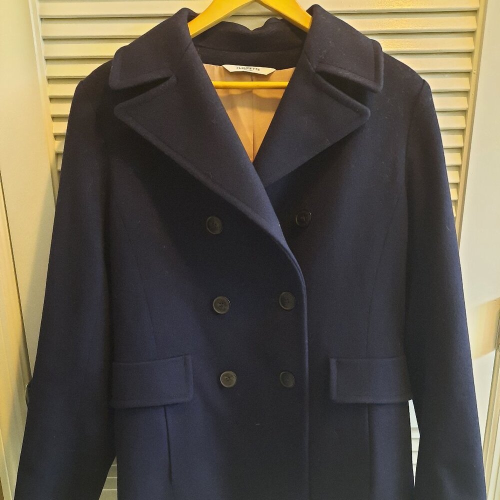 Fleurette Reese Double Breasted Wool Coat in Navy